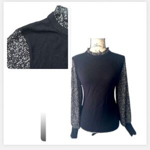 Siana Milano Black & White Ruffled Ribbed Sweater Long sleeve Blouse Size Large